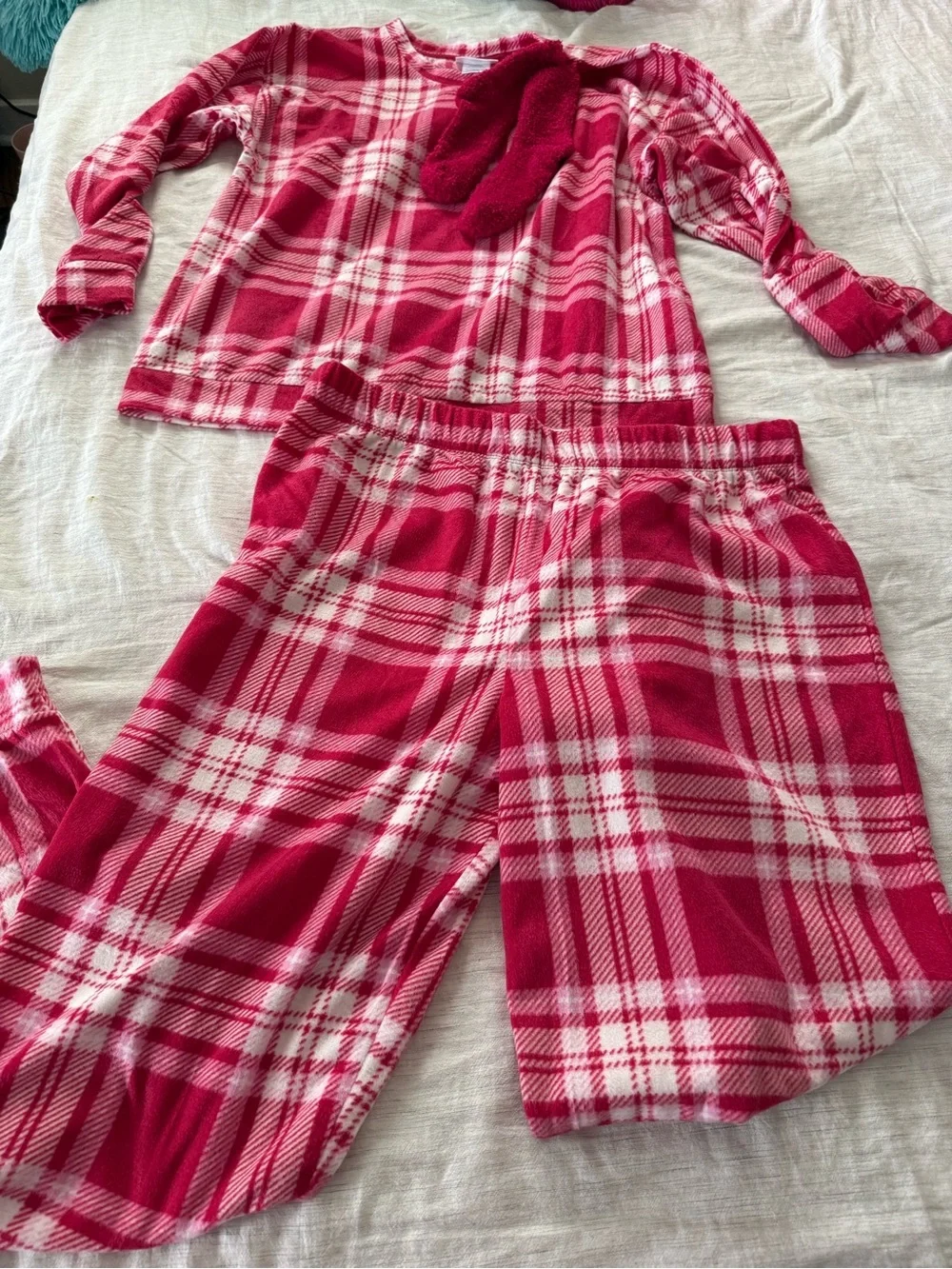 Girls Cozy Pink Plaid Fleece Pajama Set